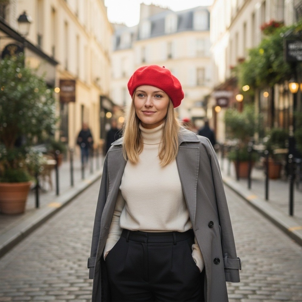 Beret Hat Red Wool French Style Parisian Accessory Artist Retro Vintage Inspired